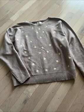 Floral Embroidered Taupe Crewneck Sweater